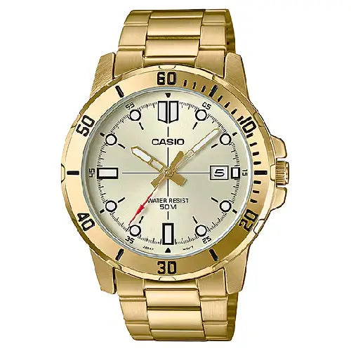 Casio Enticer MTP-VD01G-9EVUDF Date Analog Gold Dial Stainless Steel Men's Watch