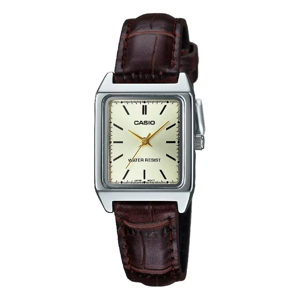 Casio Enticer Ladies Analog LTP-V007L-9EUDF Gold Dial Leather Strap Women's Watch