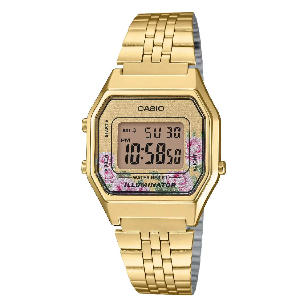 Casio Vintage Digital LA680WGA-4CDF Gold Dial Stainless Steel Women's Watch