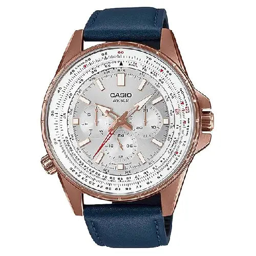 Casio Enticer MTP-SW320RL-7AVDF Multi-Hand Analog Silver Dial Leather Strap Men's Watch