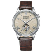 Citizen Mechanical NH9130-17A Automatic Open Heart White/Cream Dial 40mm Leather Strap Men's Watch