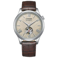 Citizen Mechanical NH9130-17A Automatic Open Heart White/Cream Dial 40mm Leather Strap Men's Watch