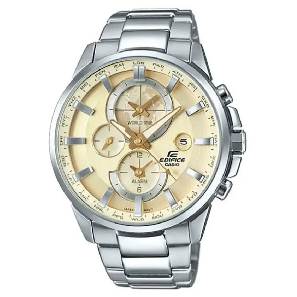 Casio Edifice ETD-310D-9AVUDF Analog World Time Cream Dial Stainless Steel Men's Watch