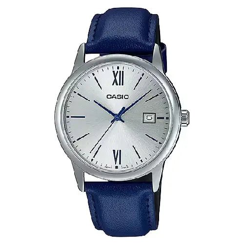 Casio Enticer MTP-V002L-2B3UDF Date Analog Silver Dial Leather Strap Men's Watch
