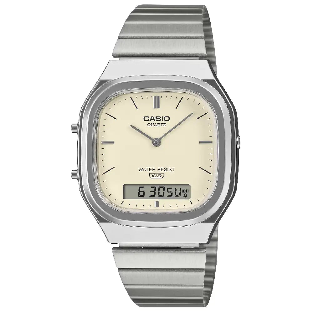 Casio Vintage Ana-Digi "Vintage Ana-Digi" 35.8mm AQ-240E-7A2DF Off-White Dial Stainless Steel Unisex Watch