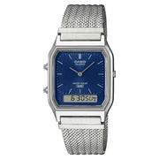 Casio Vintage "Mesh Dual Time" AQ-230EM-2ADF Navy Blue Dial 29.8mm Stainless Steel Men's Watch