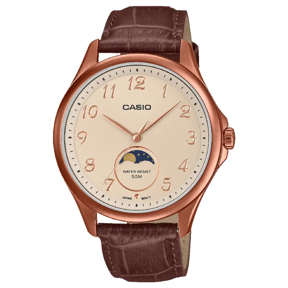 Casio Classic MTP-M110RL-5A Analog (New Model) Moon Phase Cream Dial Leather Strap Men's Watch