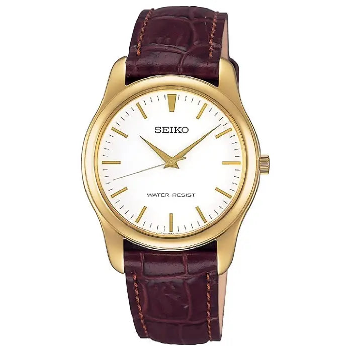 Seiko SCXP032 white dial 35mm leather strap men's watch