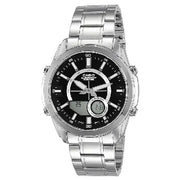 Casio Analog-Digital World Time AMW-810D-1AVDF Black Dial Stainless Steel Men's Watch