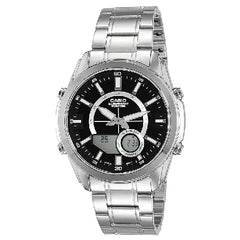 Casio Analog-Digital World Time AMW-810D-1AVDF Black Dial Stainless Steel Men's Watch