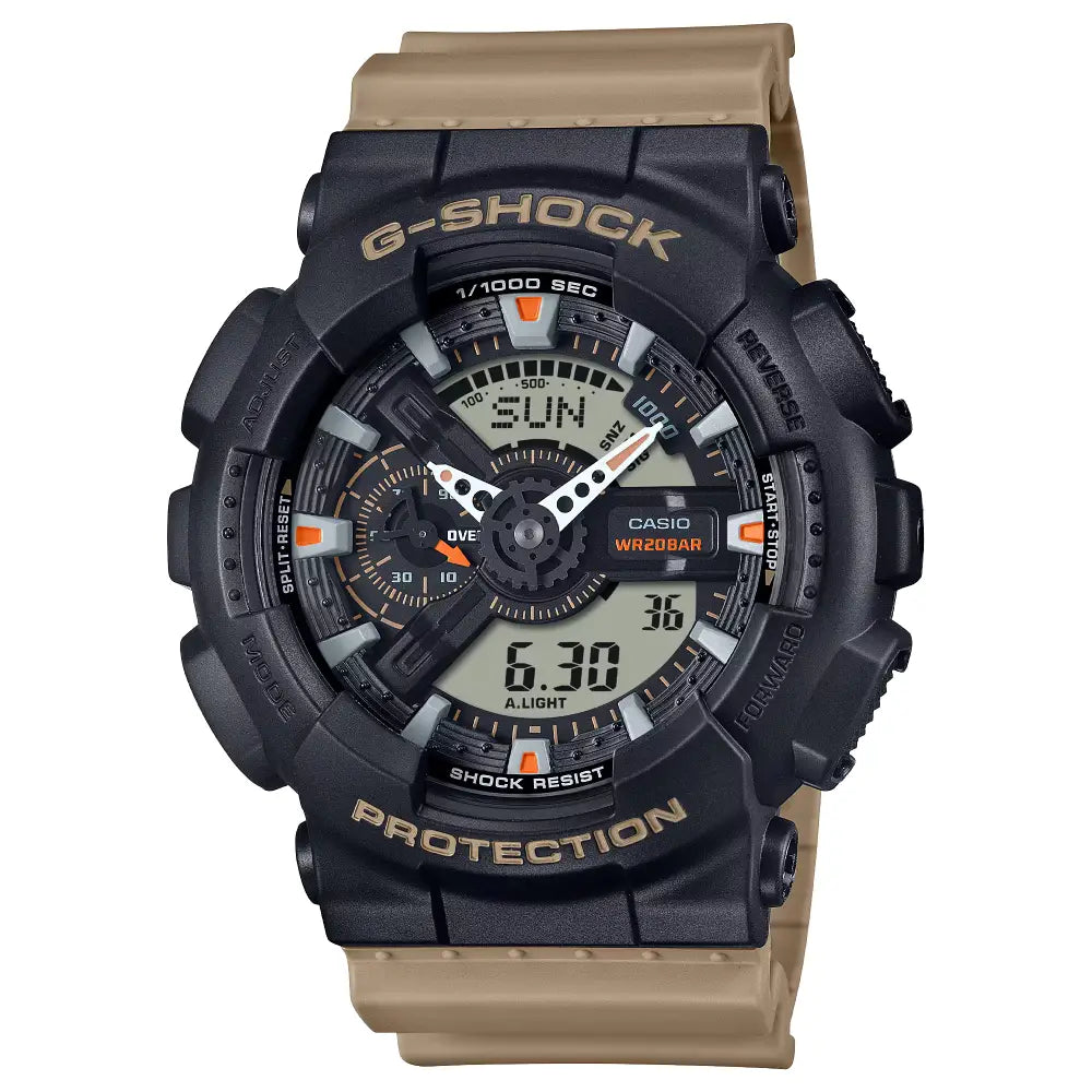 Casio G Shock GA-110TU-1A5 Analog-Digital "Two-Tone Utility" Black Dial 51.2mm Beige Resin Strap Men's Watch