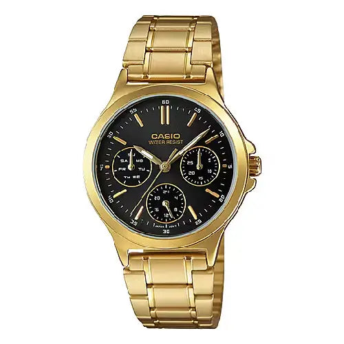Casio Enticer Ladies LTP-V300G-1AUDF Multi-hand Analog Black Dial Stainless Steel Women's Watch