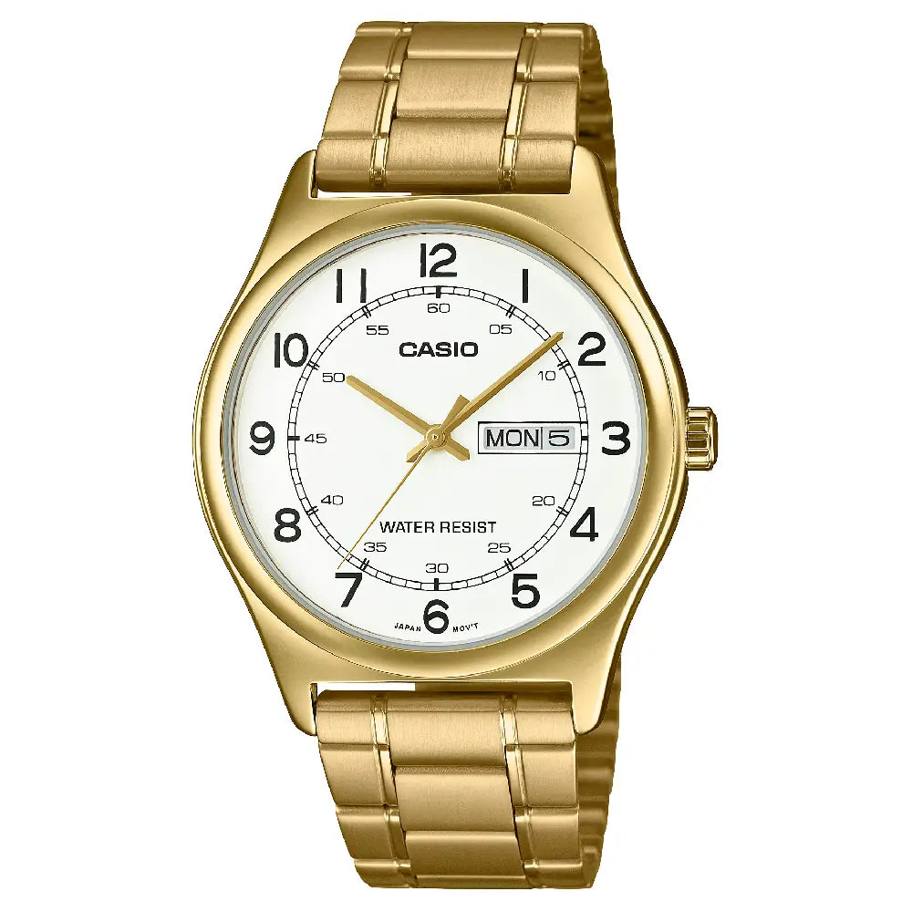 Casio Enticer MTP-V006G-7BUDF Day Date Analog White Dial Stainless Steel Men's Watch