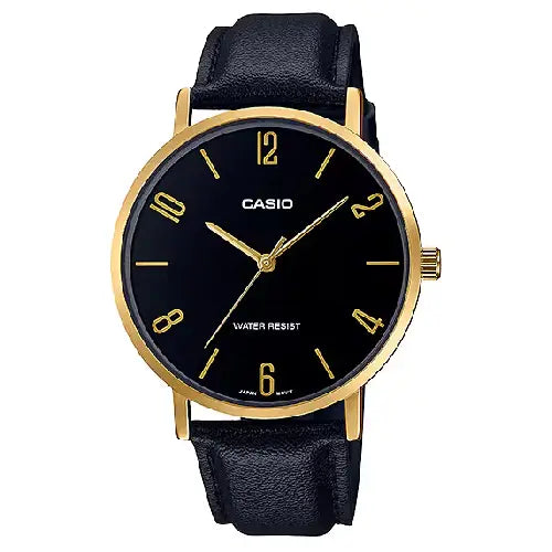 Casio Enticer Analog MTP-VT01GL-1B2UDF Black Dial Leather Strap Men's Watch