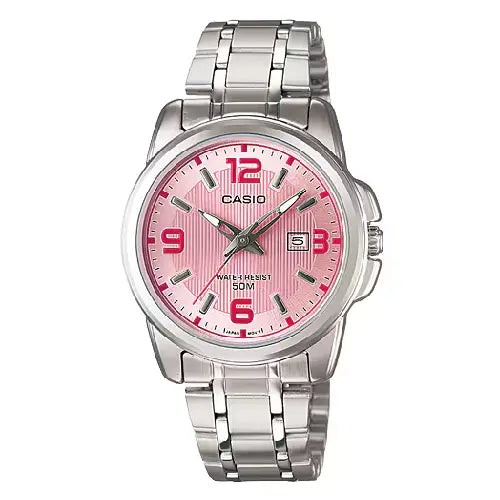 Casio Enticer Ladies Analog LTP-1314D-5AVDF Pink Dial Stainless Steel Women's Watch