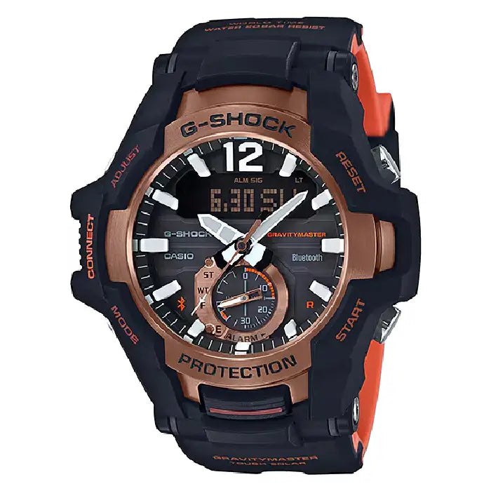 Casio G-Shock Gravitymaster GR-B100-1A4 Analog-Digital Tough Solar Bluetooth Black and Orange 53.8mm Resin Strap Men's Watch