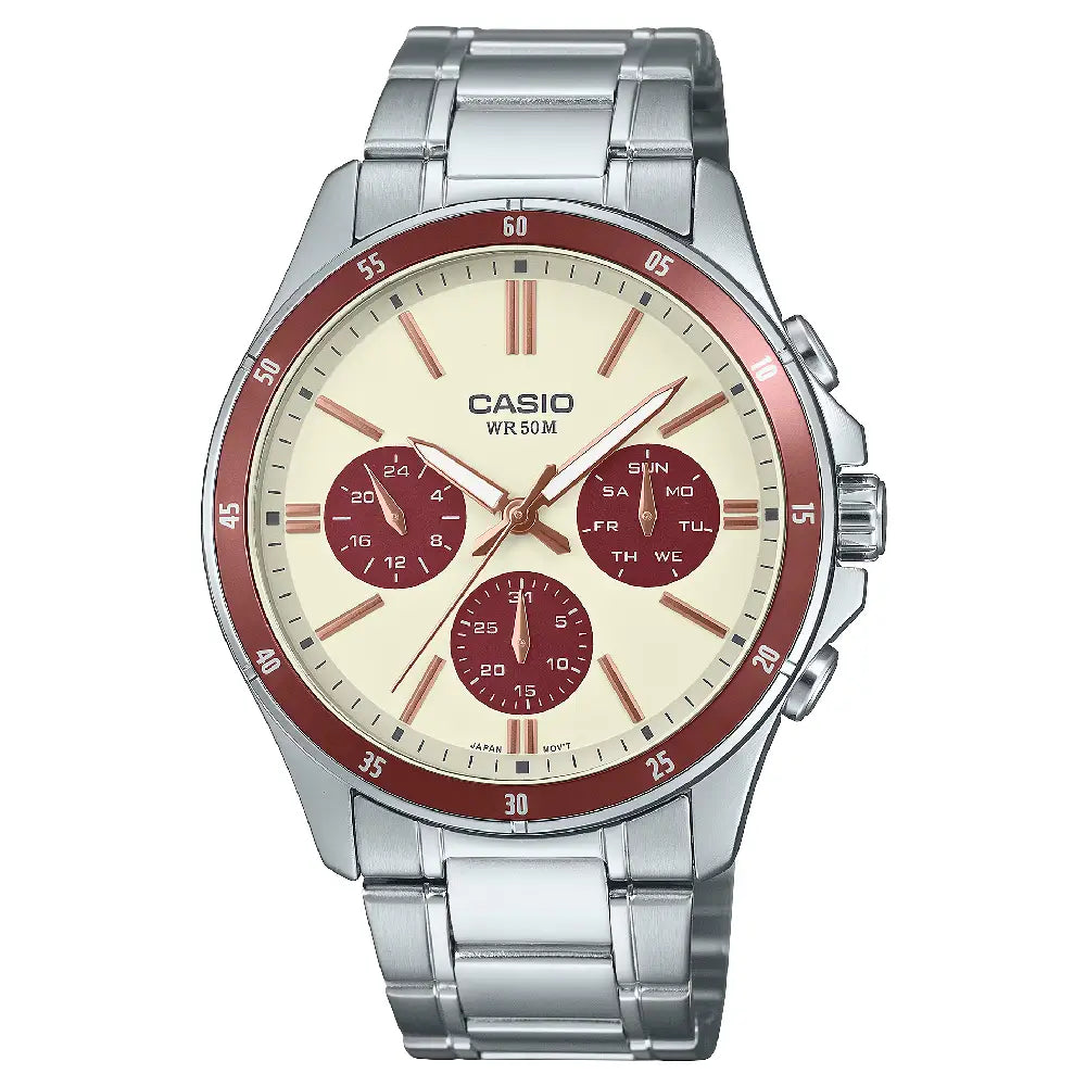 Casio Enticer Analog Multi-Dial MTP-1374D-5A2VDF Cream Dial 43.5mm Stainless Steel Men's Watch