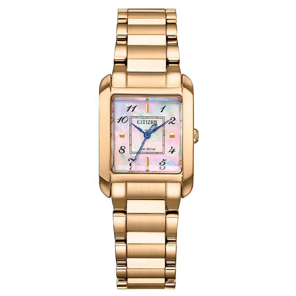 Citizen L Square Collection "Bianca" EW5603-89Y Mother Of Pearl Dial Rose Gold-Tone Stainless Steel Women's Watch