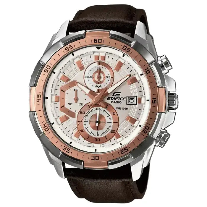 Casio Edifice EFR-539L-7AVUDF 3D dial men's watch silver dial leather strap