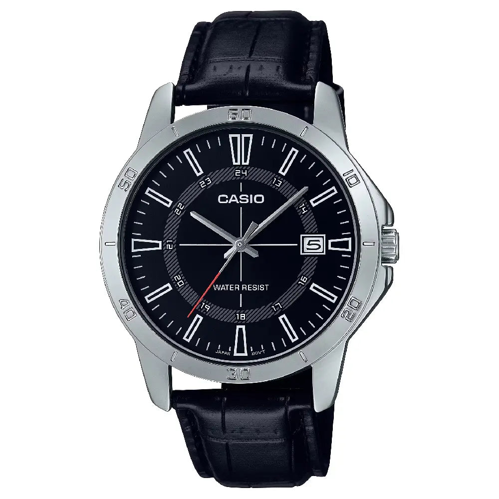 Casio Enticer MTP-V004L-1CUDF Date Analog Black Dial Leather Strap Men's Watch