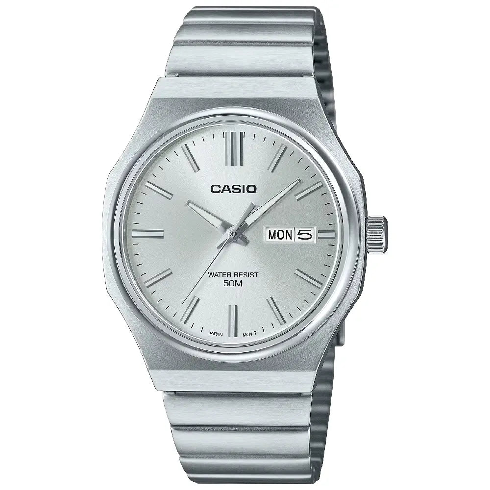 Casio Enticer Quartz Octagon "Casiocto" 37.5mm MTP-E735D-7AVDF Silver Dial Stainless Steel Men's Watch