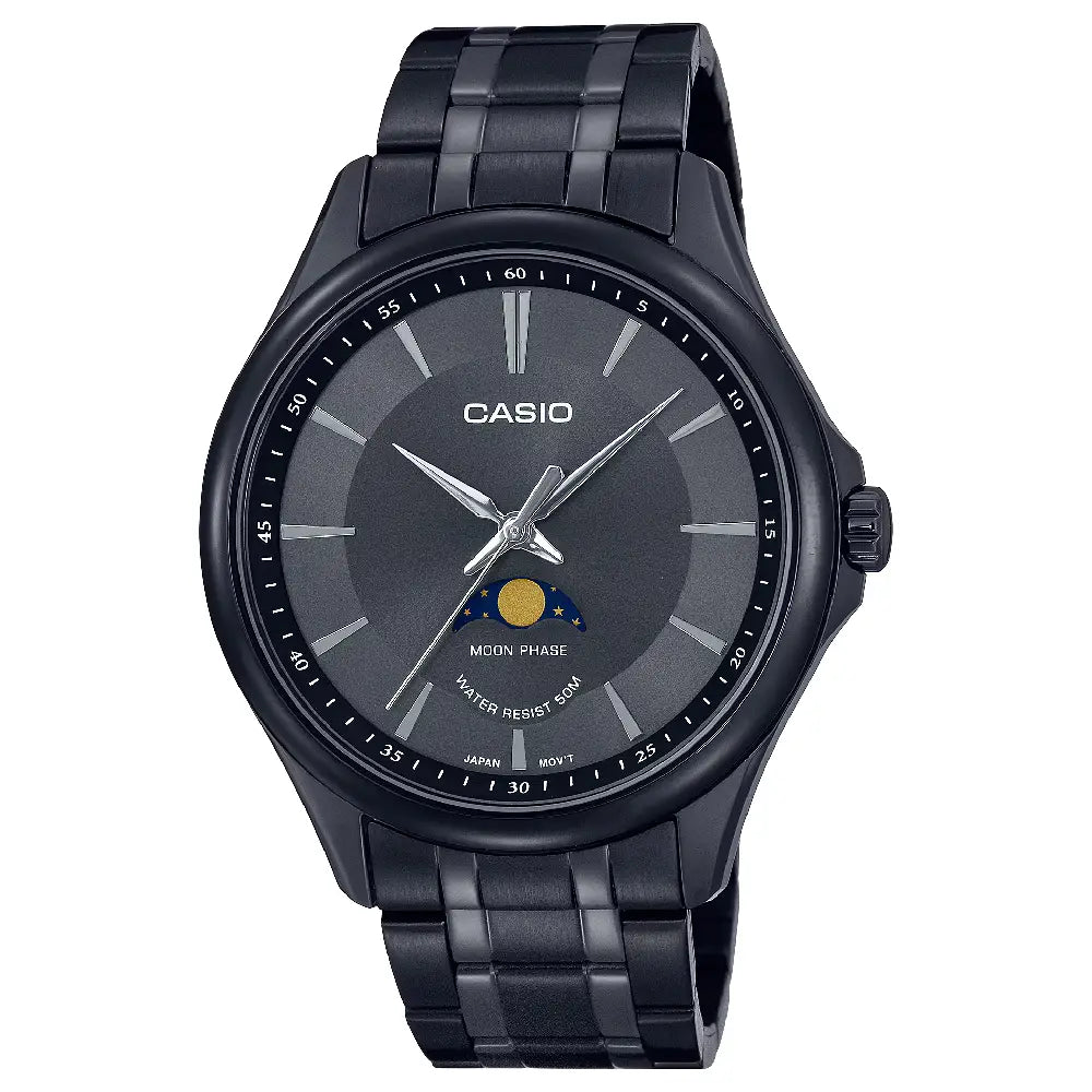 Casio Enticer MTP-M100B-1AVDF Moon Phase Analog Black Dial Stainless Steel Men's Watch