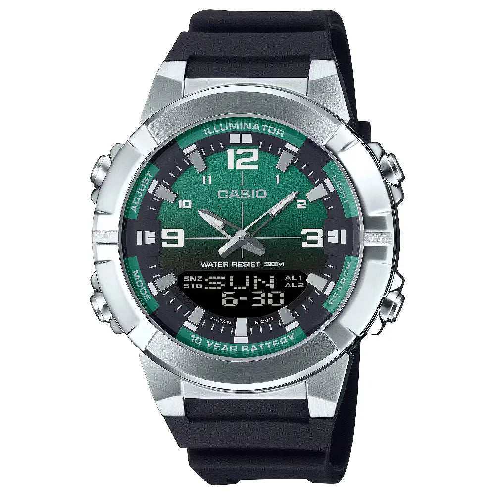 Casio Analog-Digital World Time AMW-870A-3AVDF Green Dial Resin Strap Men's Watch