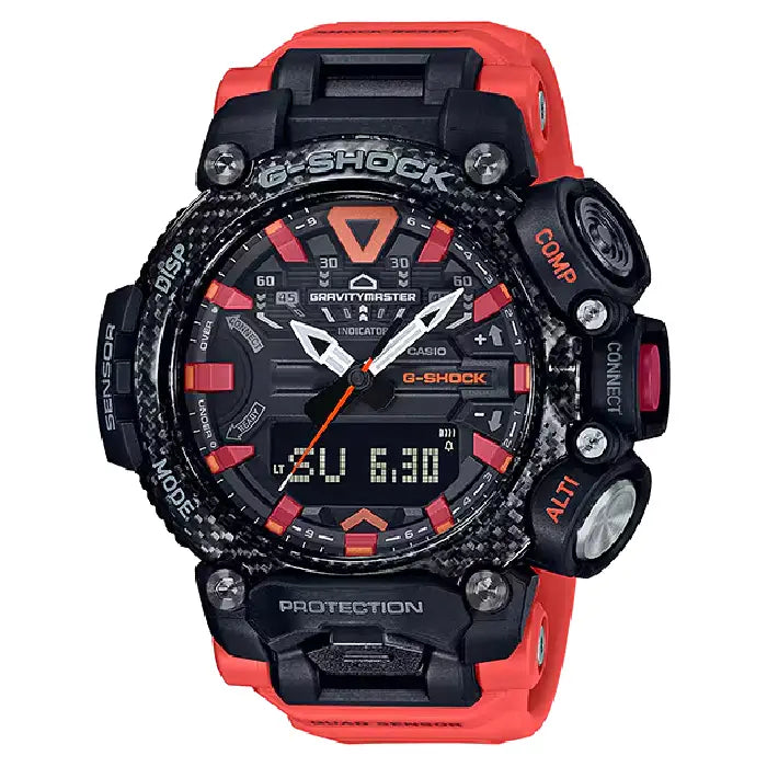 Casio G Shock Gravitymaster GR-B200-1A9 Analog-Digital Bluetooth Black Dial Orange Resin Strap Men's Watch