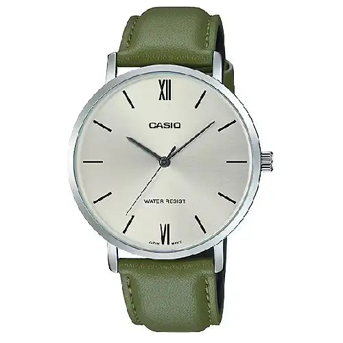 Casio Enticer Analog MTP-VT01L-3BUDF Silver Dial Leather Strap Men's Watch
