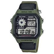 Casio World Time Digital AE-1200WHB-3BVDF Grey/Black Dial Digital and Analog Fabric Strap Men's Watch