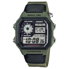 Casio World Time Digital AE-1200WHB-3BVDF Grey/Black Dial Digital and Analog Fabric Strap Men's Watch