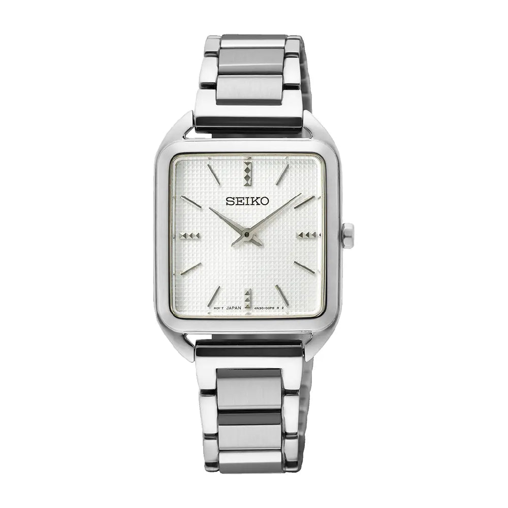 Seiko Essentials SWR073P1 Square Case White Dial 26.0mm Stainless Steel Women's Wacth