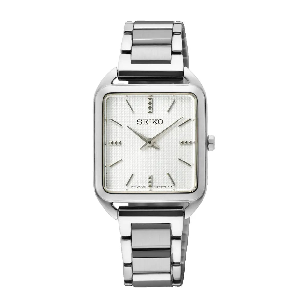 Seiko Essentials SWR073P1 Square Case White Dial Stainless Steel Women's Wacth