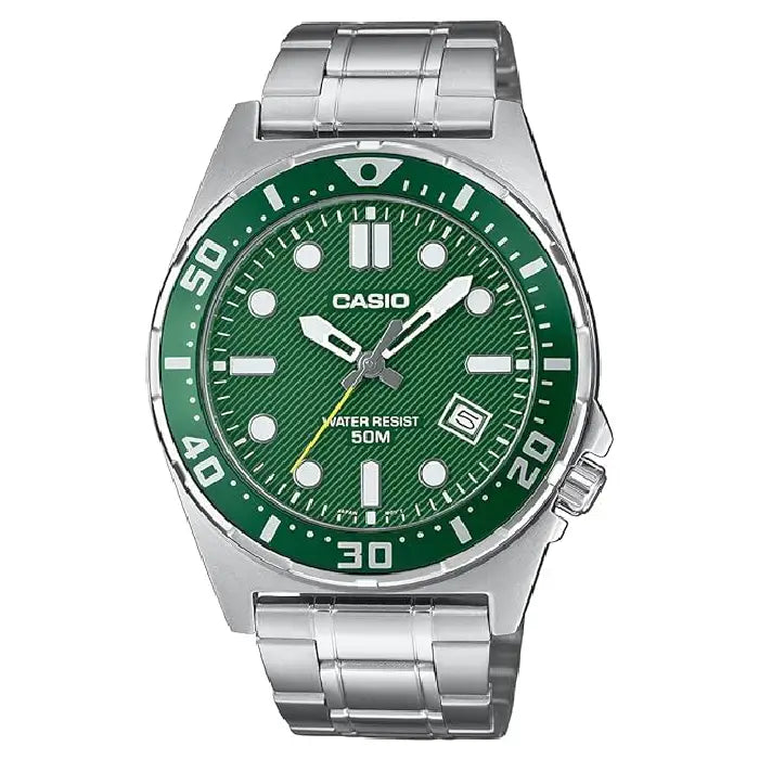 Casio Collection Analog MTD-135D-3AVDF Green Dial Stainless Steel Men's Watch