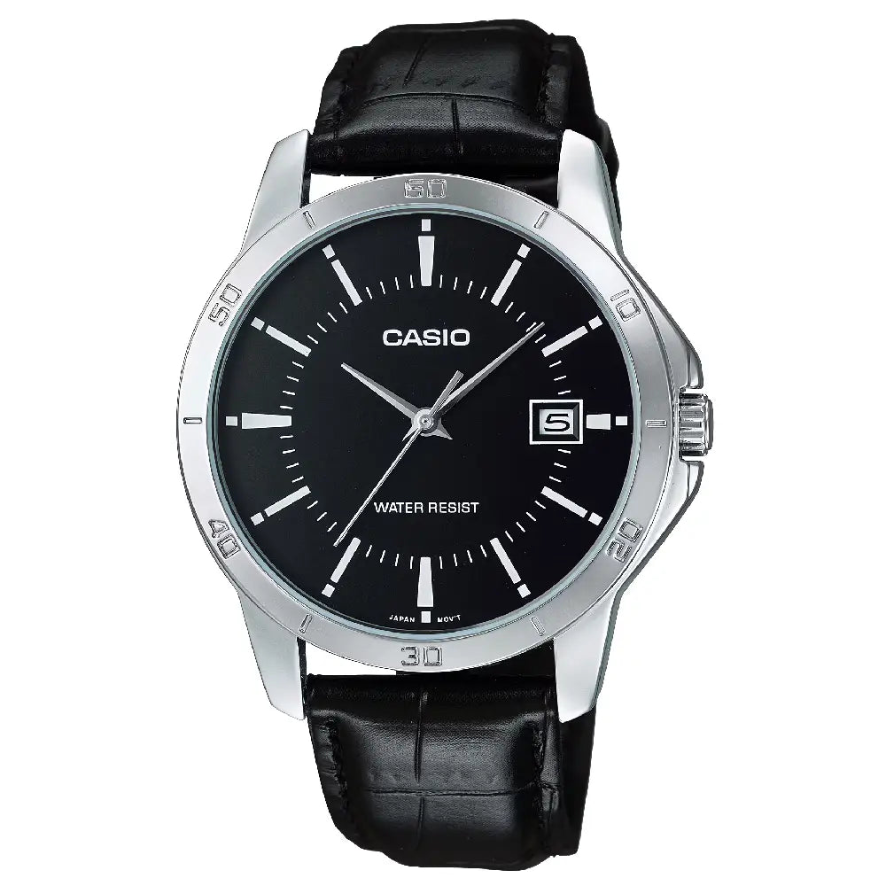 Casio Enticer MTP-V004L-1AUDF Date Analog Black Dial Leather Strap Men's Watch