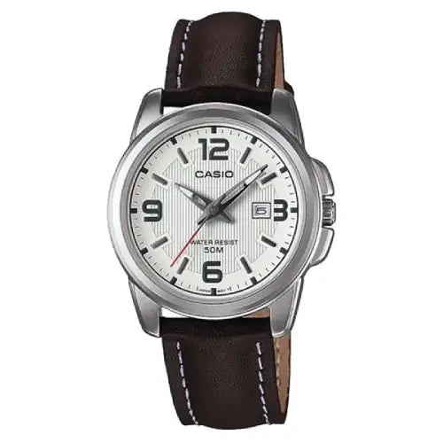 Casio Enticer Ladies Analog LTP-1314L-7AVDF White Dial Leather Strap Women's Watch