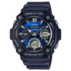 Casio Analog-Digital World Time AEQ-120W-2AVDF with Fishing Timer Blue Dial Resin Strap Men's Watch