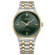 Citizen Eco Drive BM7654-57X green dial 40mm two tone stainless steel mens watch