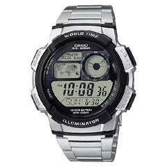 Casio World Time Digital AE-1000WD-1AVDF Black Dial Stainless Steel Men's Watch
