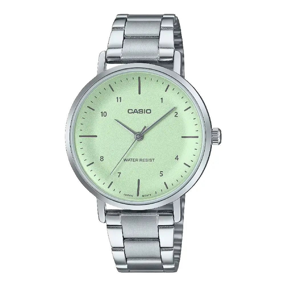 Casio Enticer Ladies Analog LTP-VT03D-3BDF Green Dial Stainless Steel Women's Watch