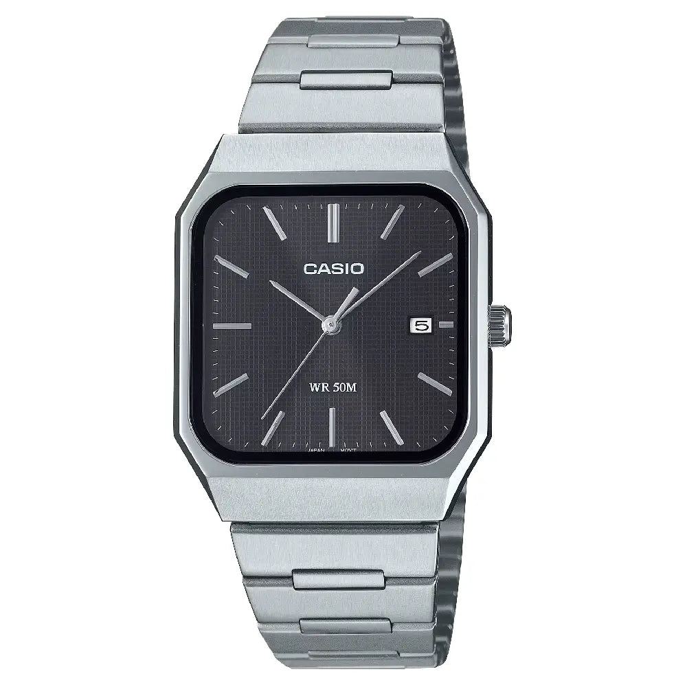 Casio Enticer Classic Analog Rectangular MTP-B185D-1AVDF Black Dial Stainless Steel Men's Watch