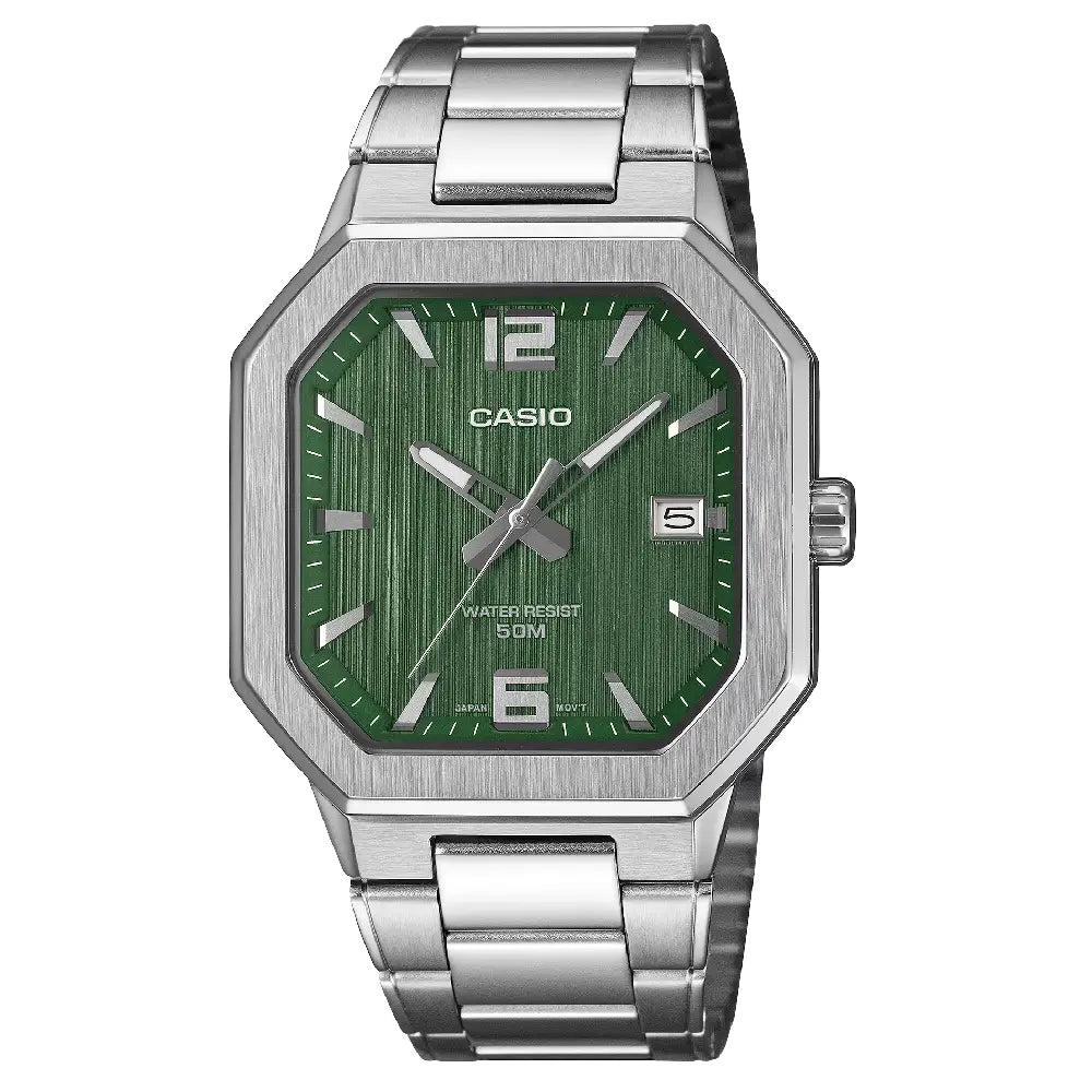Casio Standard "Octagonal Sport" MTP-B195D-3AVDF Green Dial 38mm Stainless Steel Men's Watch