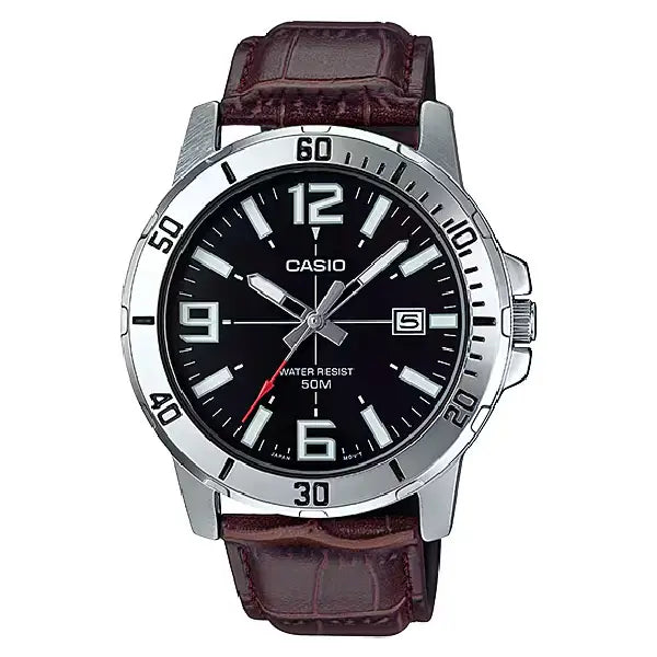 Casio Enticer Analog MTP-VD01L-1BVUDF Black Dial Leather Strap Men's Watch