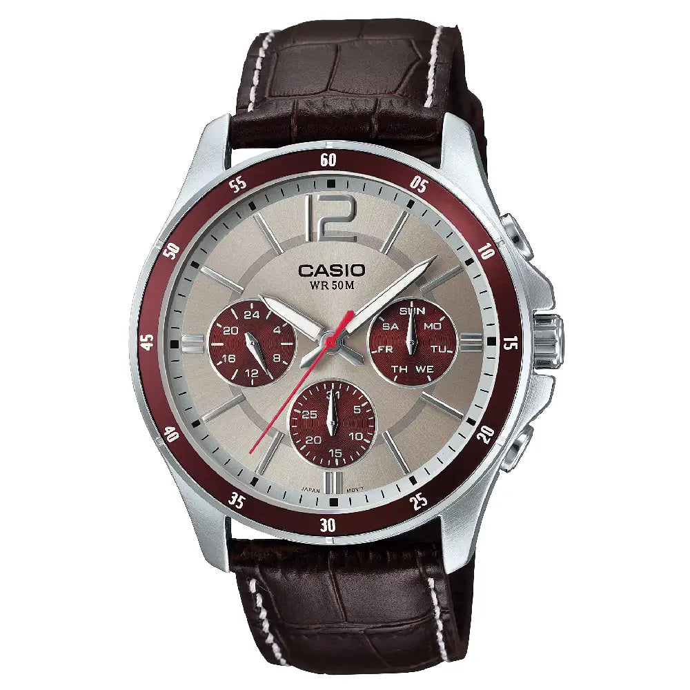 Casio Collection Analog MTP-1374L-7A1VDF Beige Dial Leather Strap Men's Watch