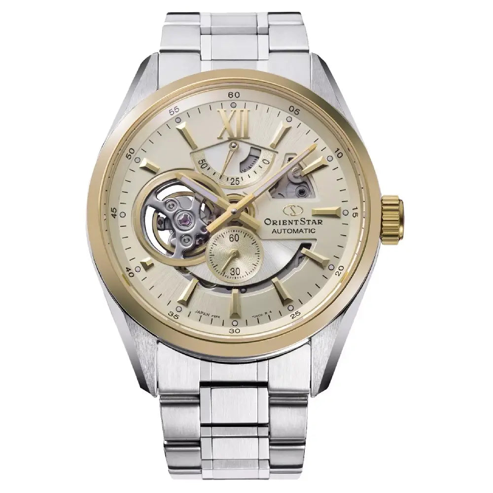 Orient Star RE-AV0124G00B Contemporary Automatic Open Heart Power Reserve Gold Dial Stainless Steel Men's Watch