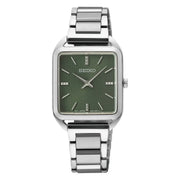 Seiko Essentials SWR075P1 Square Case Green Dial 26.0mm Stainless Steel Women's Watch