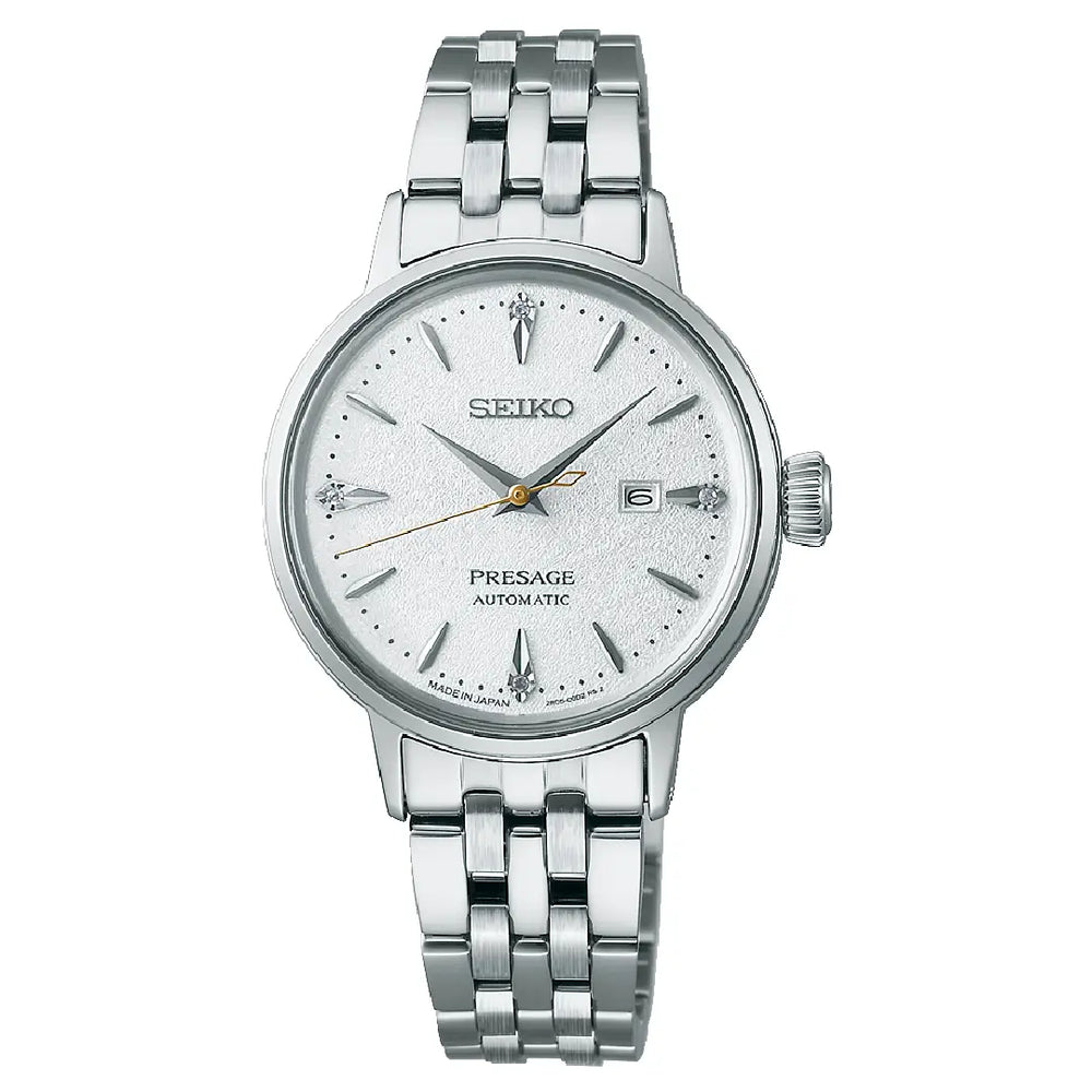 Seiko Presage SRE017 Cocktail Time Automatic "Hot Buttered Rum" White Dial 30.3mm Stainless Steel Women's Watch (Includes Diamond Certificate)