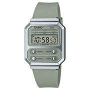 Casio Vintage F-100 Reissue A100WEF-3A digital display green resin 32.7mm strap unisex watch
