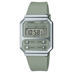 Casio Vintage F-100 Reissue A100WEF-3A Digital Display Green Resin 32.7mm Strap Unisex Watch