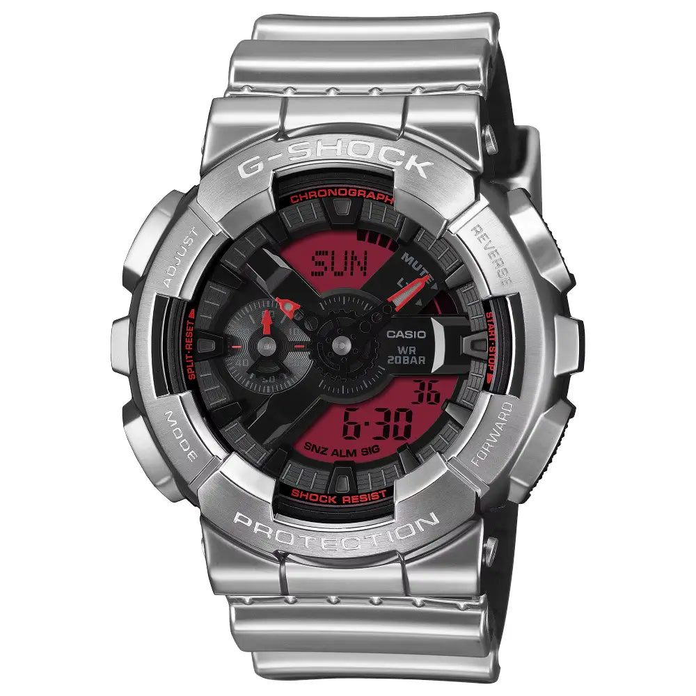 Casio G-Shock GM-110YRA-8A Fine Metallic Series men's resin strap watch with metal bezel and red display